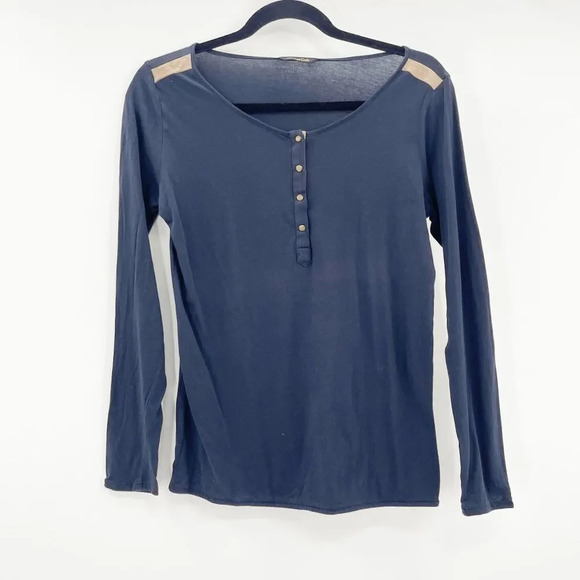 Massimo Dutti Henley Long Sleeve Top Women's Size M Blue Gold Buttons - Picture 1 of 4